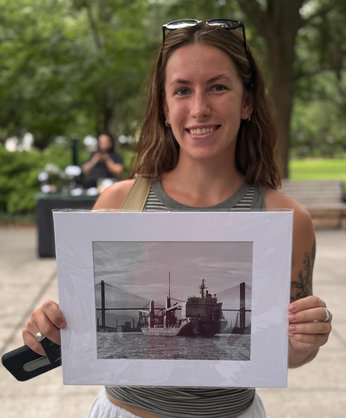 Savannah Georgia cargo container ship Talmadge Bridge photography print unmatted