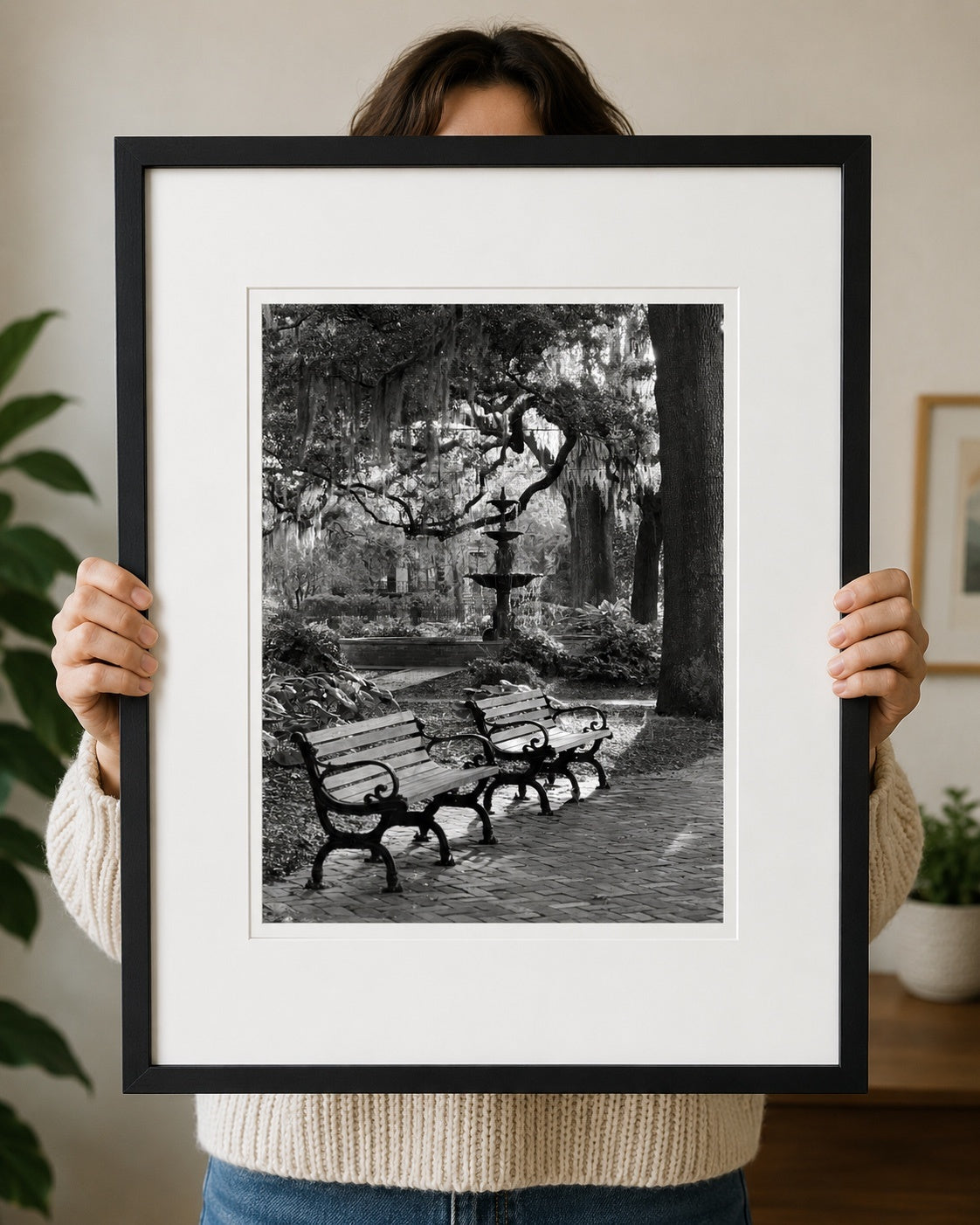 B&W Lafayette Square fountain Savannah Georgia  photography print unmatted