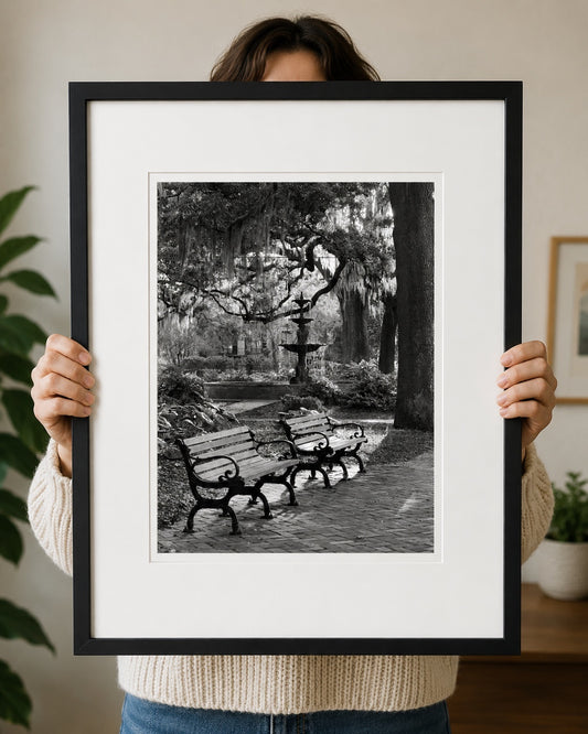 B&W Lafayette Square fountain Savannah Georgia  photography print unmatted