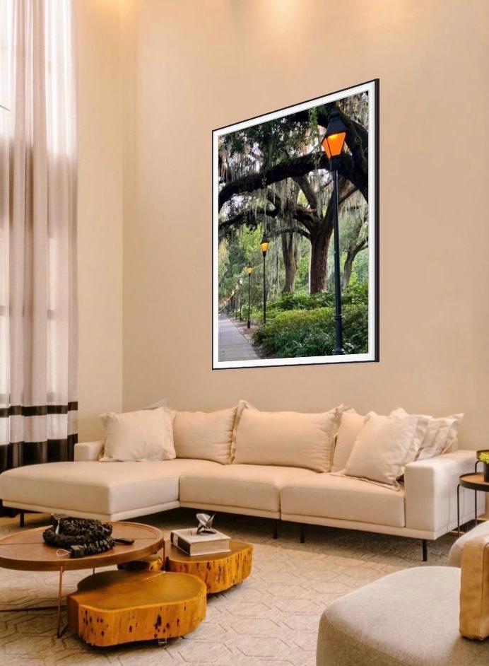 Forsyth Park Savannah Georgia golden hour light posts unmated print