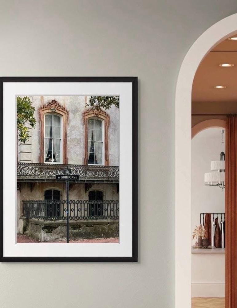 Savannah Georgia Gordon Street Monterey Square Noble Hardee Mansion gold trim windows photography print unmatted