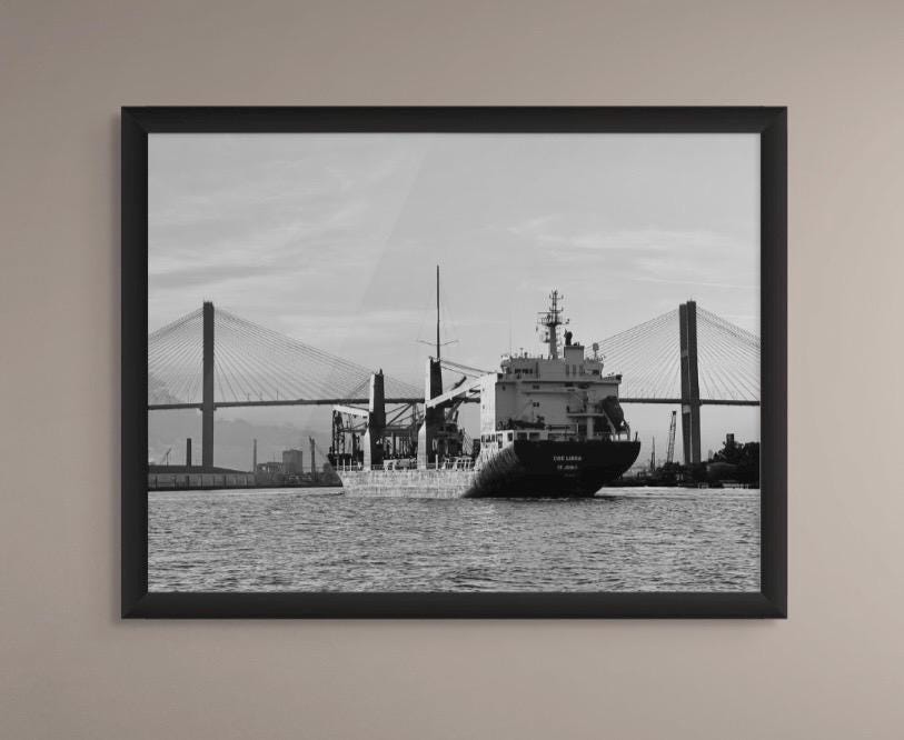 Savannah Georgia cargo container ship Talmadge Bridge photography print unmatted