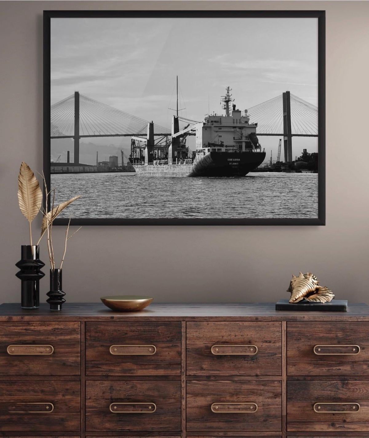 Savannah Georgia cargo container ship Talmadge Bridge photography print unmatted