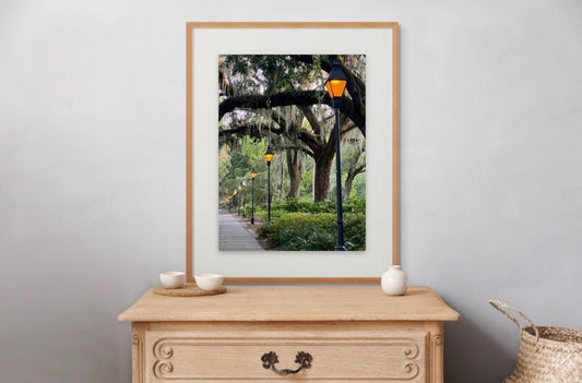 Forsyth Park Savannah Georgia golden hour light posts unmated print