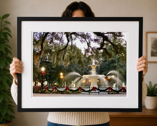 Forsyth Park Fountain Christmastime Savannah Georgia Photography Print Unmatted