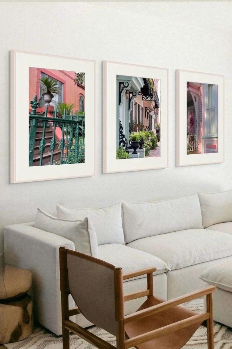 Set of 3 rainbow row pastel houses Savannah Georgia photography unmatted prints