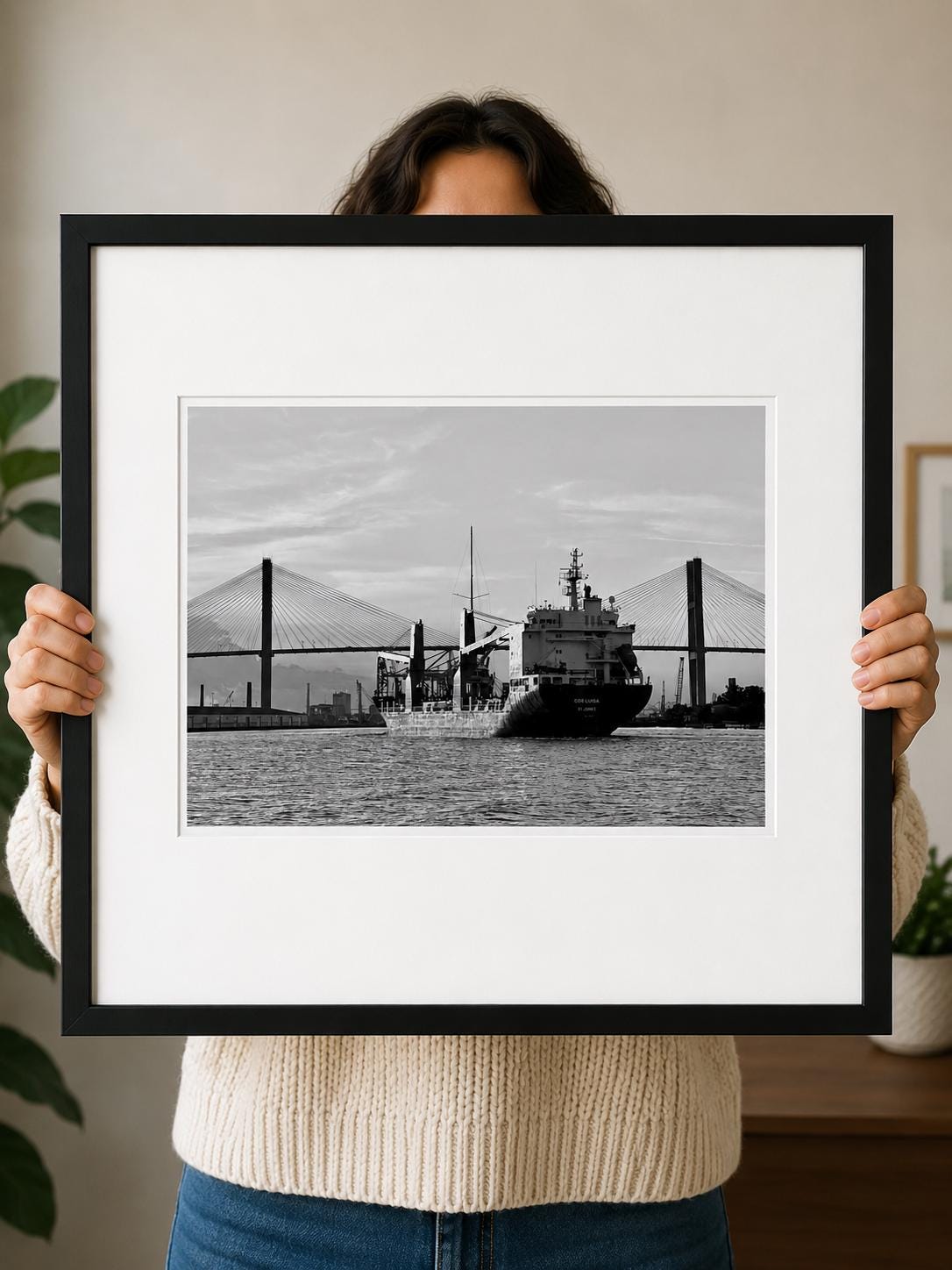 Savannah Georgia cargo container ship Talmadge Bridge photography print unmatted