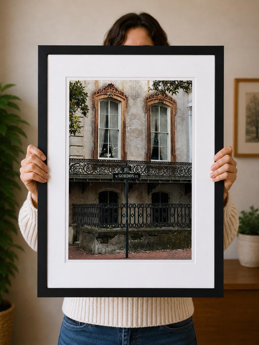 Savannah Georgia Gordon Street Monterey Square Noble Hardee Mansion gold trim windows photography print unmatted